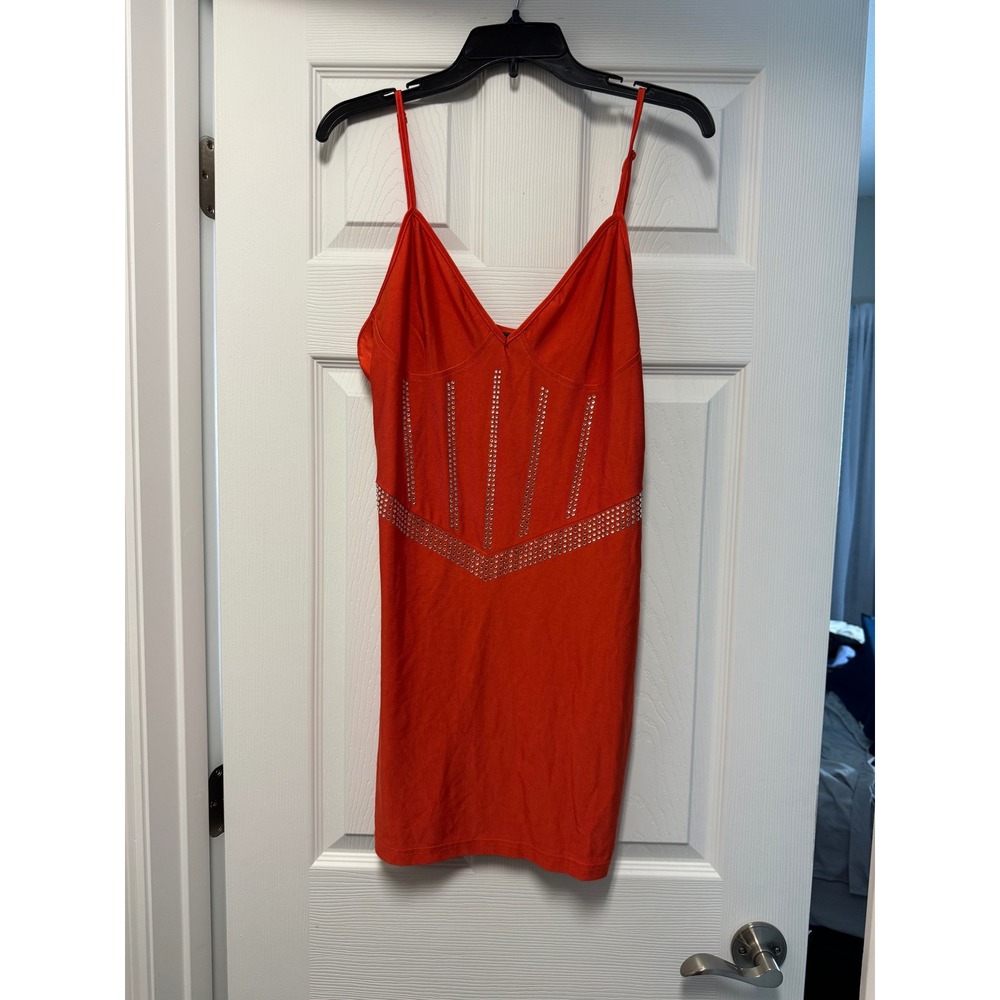 SHEINSXY Red Rhinestone Corset Style Bodycon Mini Dress Womens Size L